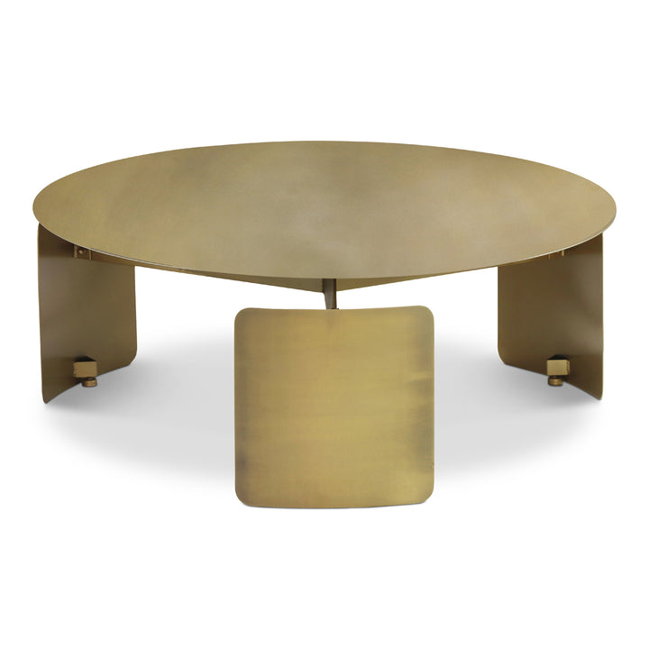 SENSHI INDUSTRIAL ROUND TABLE TOP COFFEE TABLE - INDUSTRAIL BRASS - FRONT VIEW