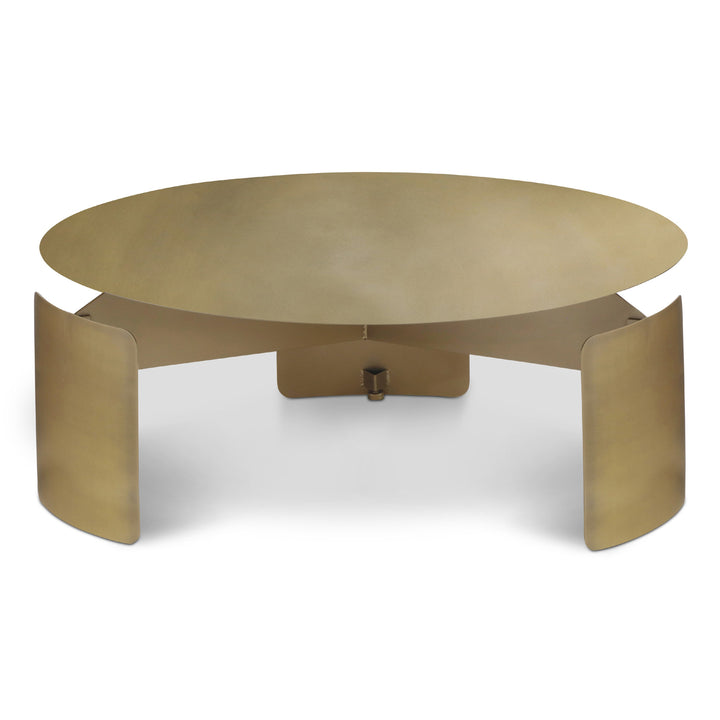 SENSHI INDUSTRIAL ROUND TABLE TOP COFFEE TABLE - INDUSTRAIL BRASS - FRONT VIEW