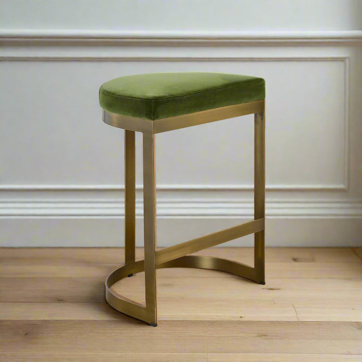 IVANNA MOSS VELVET + BRASS COUNTER STOOL