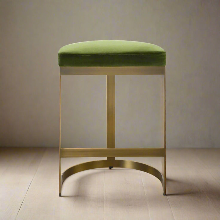 IVANNA MOSS VELVET + BRASS COUNTER STOOL