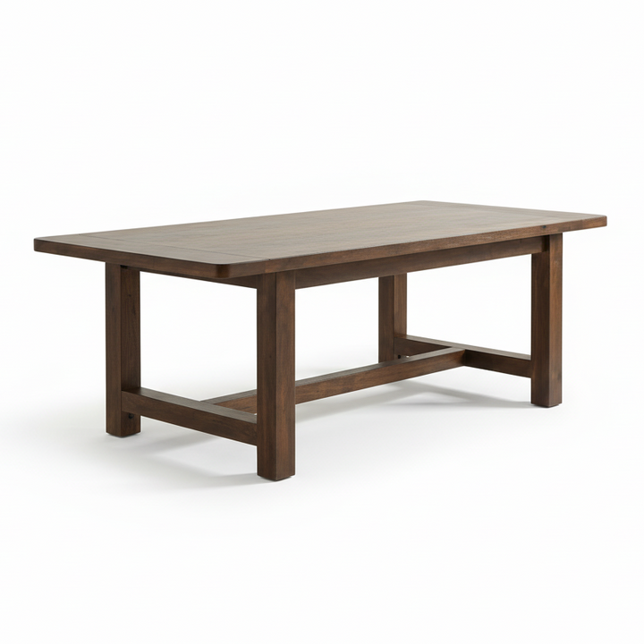 Wooden dining table on a white background