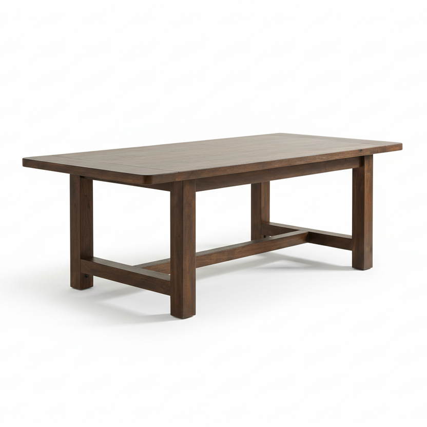 Wooden dining table on a white background