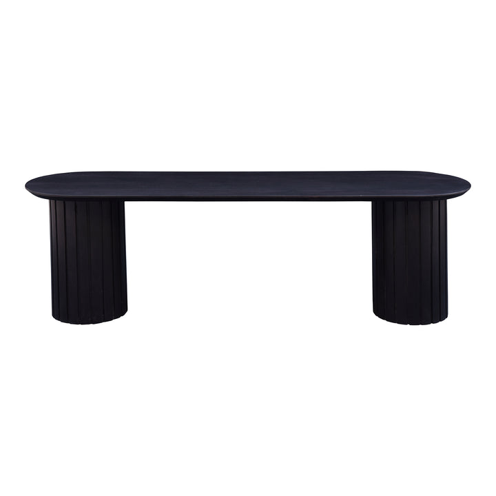 Black oval table on a white background