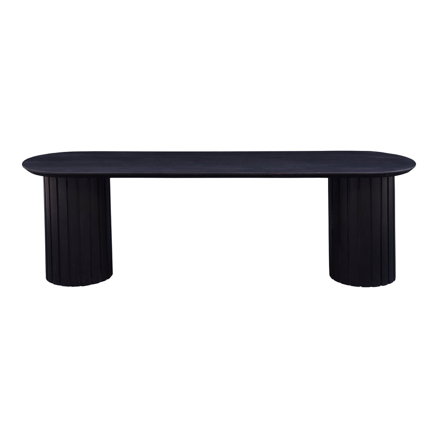 Black oval table on a white background