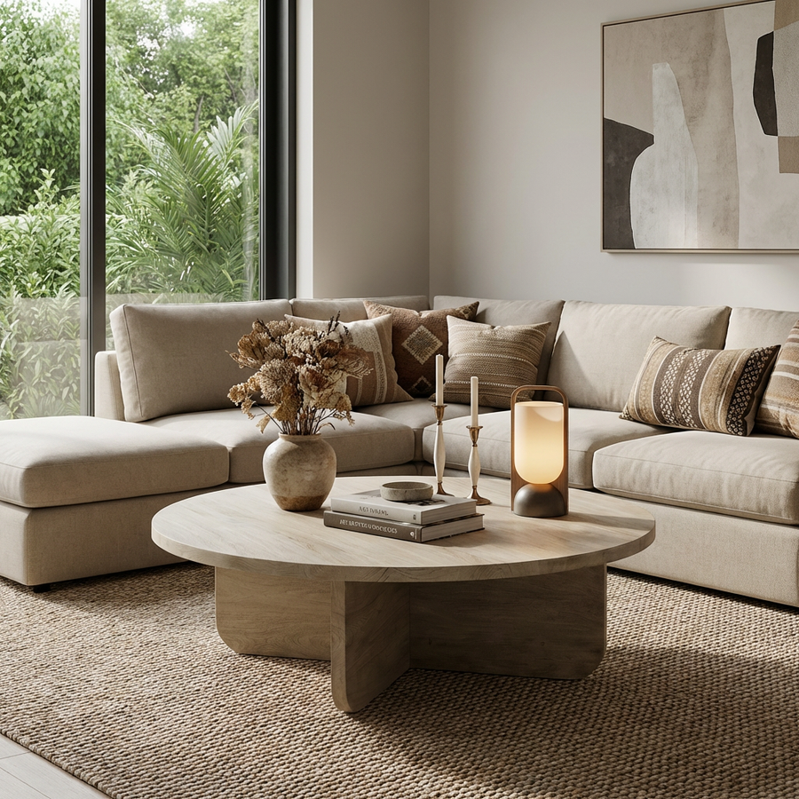 KODY 55"RD WEATHERED WOOD COFFEE TABLE