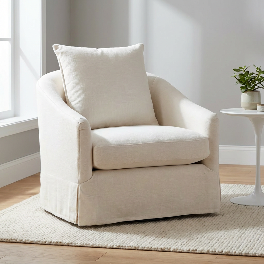 LARA PERFORMANCE LINEN SLIPCOVER SWIVEL CHAIR