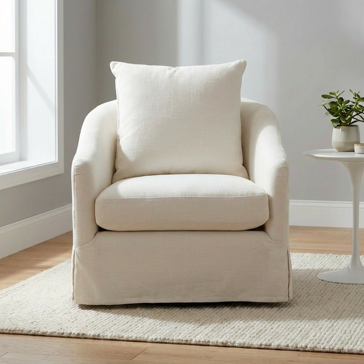 LARA PERFORMANCE LINEN SLIPCOVER SWIVEL CHAIR