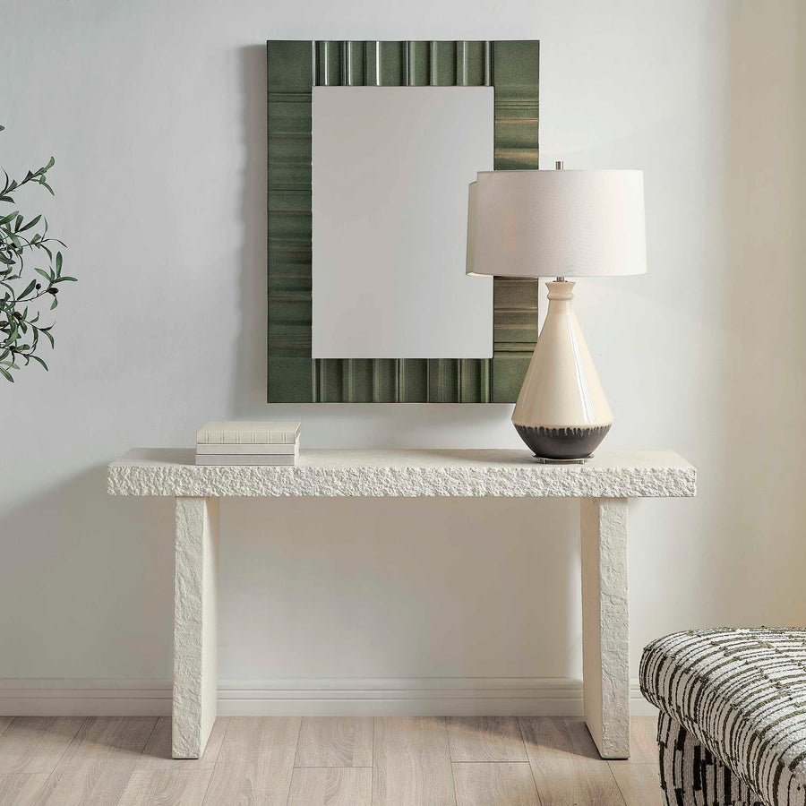 White textured console table isolated, unadorned surface
