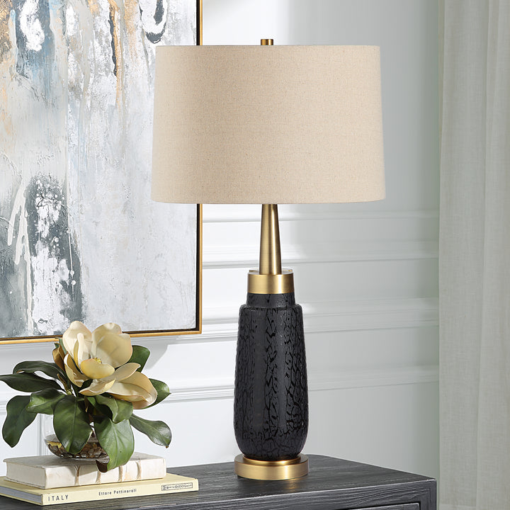 SPYGLASS BLACK WOOD GRAIN TABLE LAMP