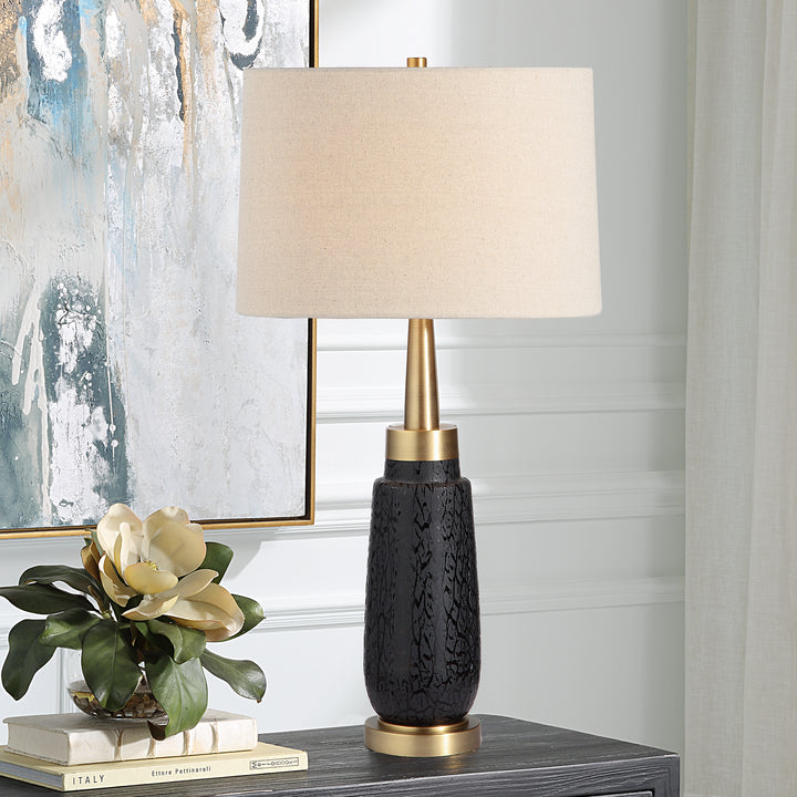 SPYGLASS BLACK WOOD GRAIN TABLE LAMP