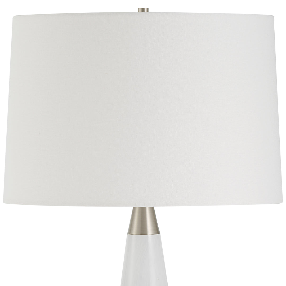 QUINN WHITE & SILVER GLASS TABLE LAMP