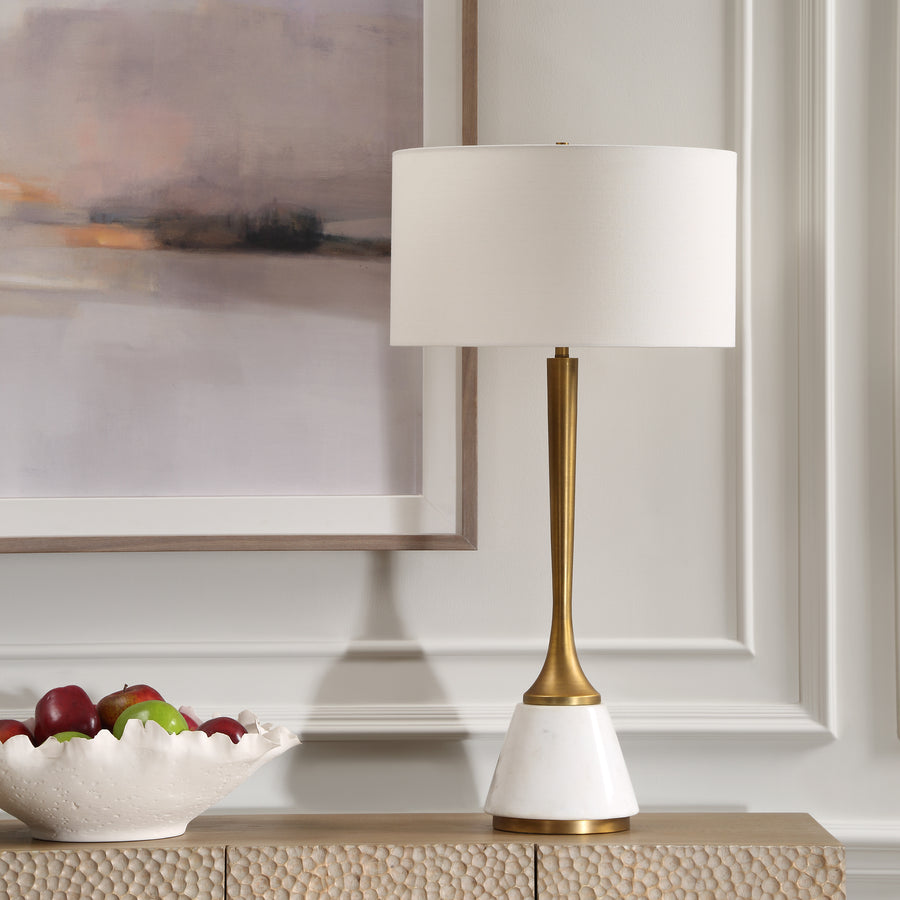 AVOLA WHITE MARBLE & BRASS TABLE LAMP