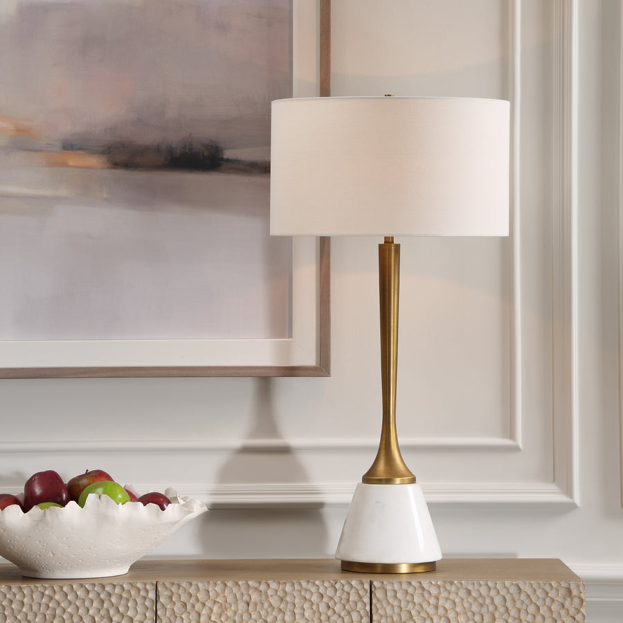 AVOLA WHITE MARBLE & BRASS TABLE LAMP