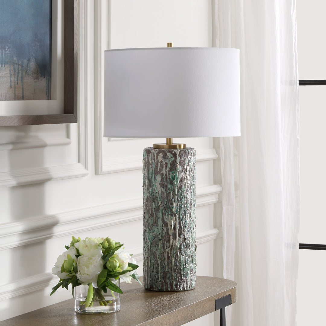 MELTDOWN IVORY TEAL TABLE LAMP