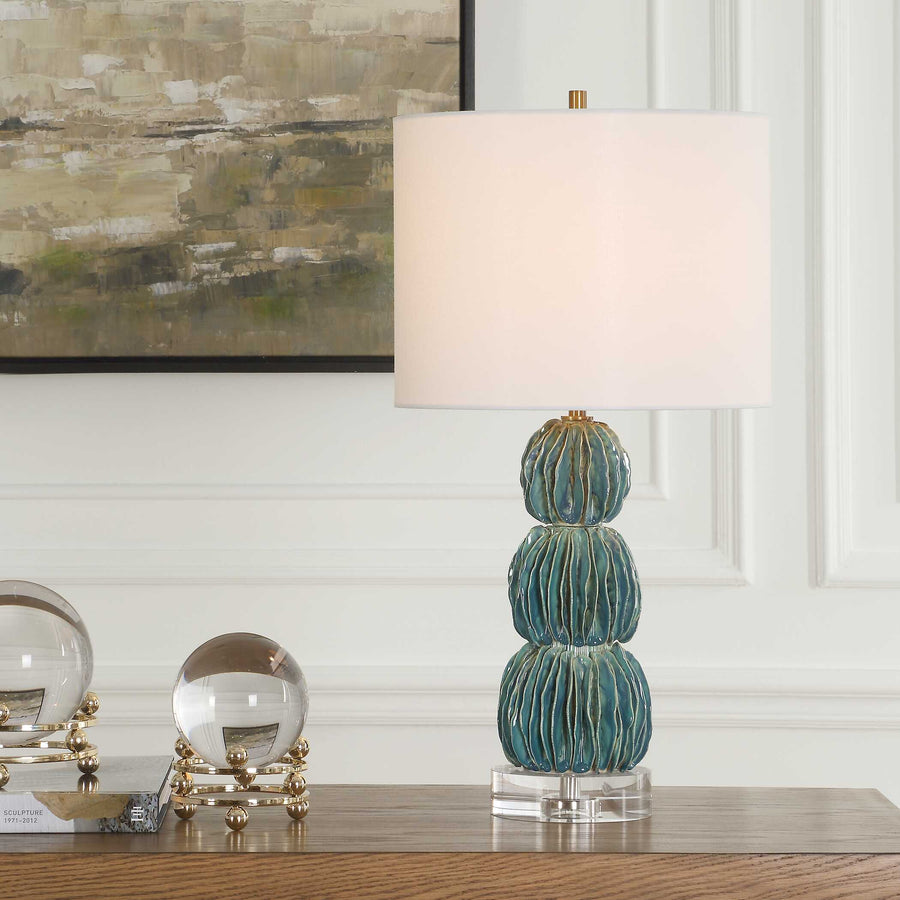 BONAIRE TEAL GLAZED CERAMIC TABLE LAMP