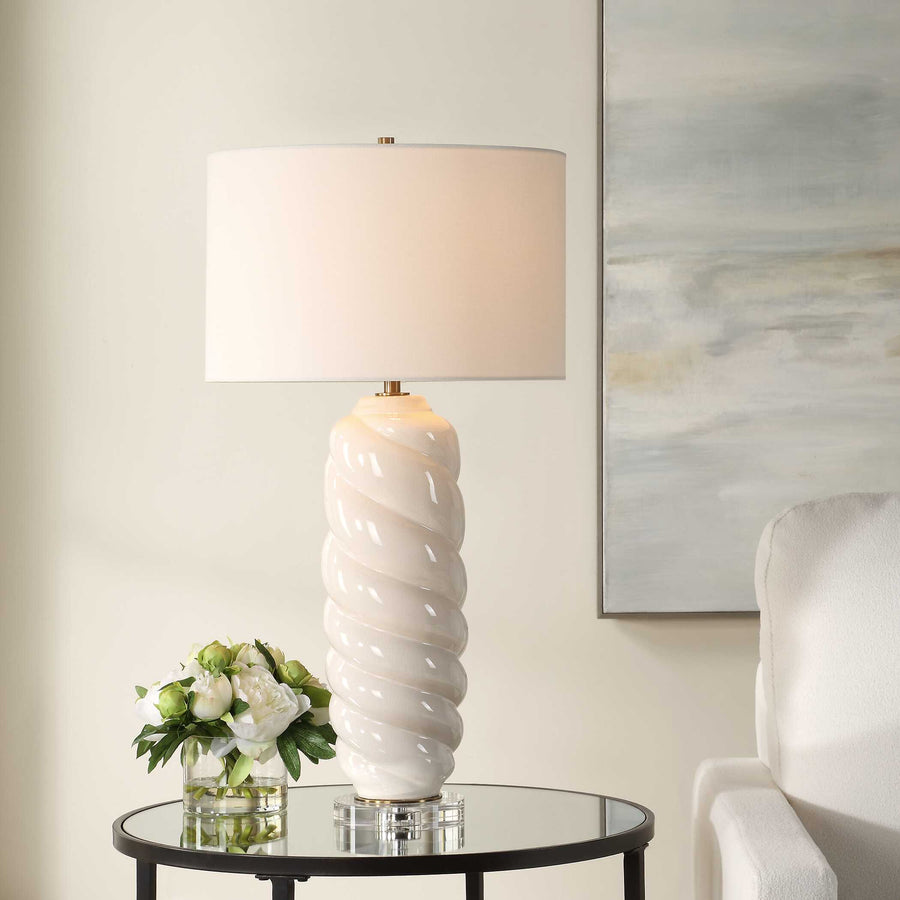 ANNELI WHITE CERAMIC SWIRL TABLE LAMP