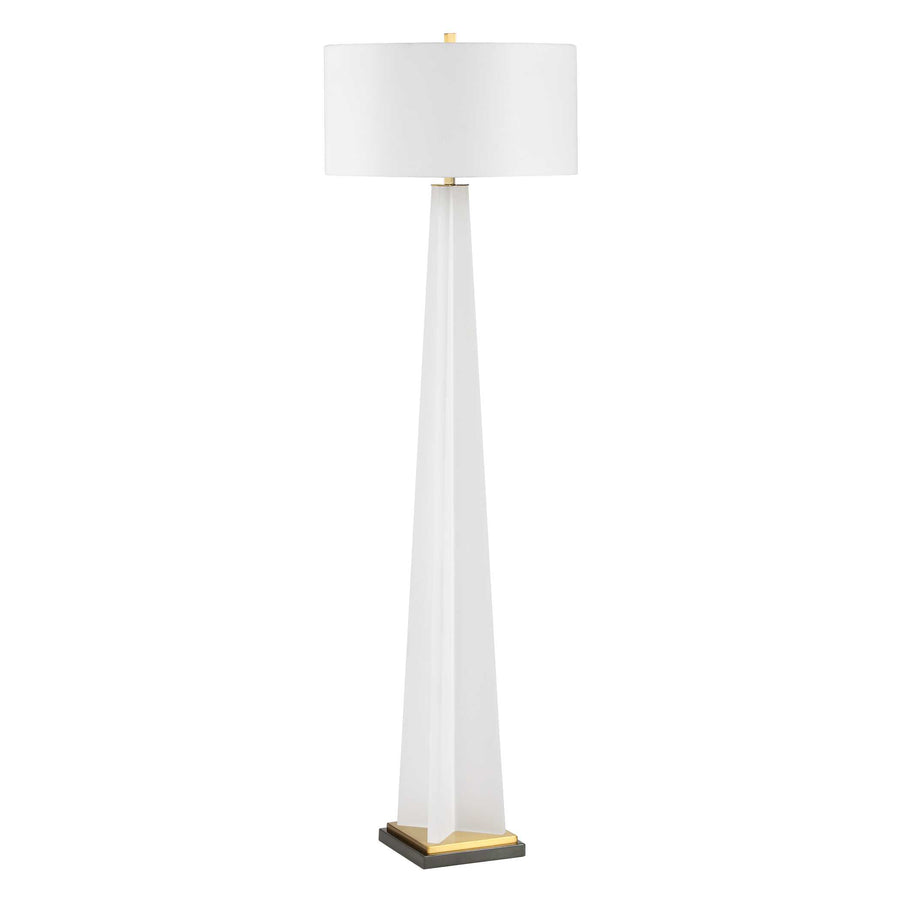 White floor lamp with a white shade on a white background