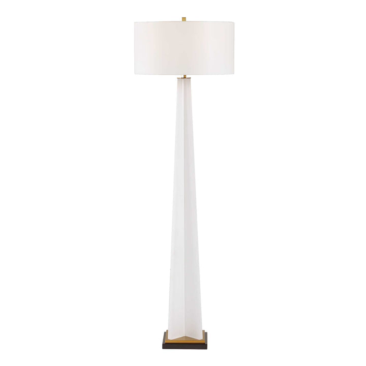 White floor lamp with a white shade on a white background