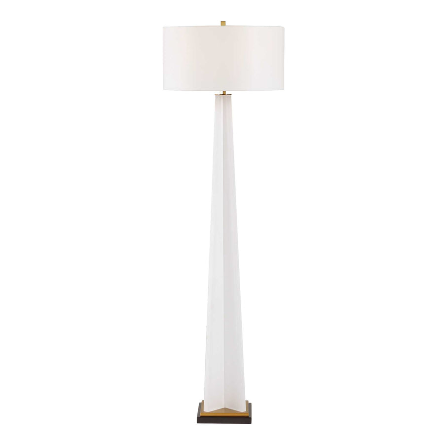 White floor lamp with a white shade on a white background