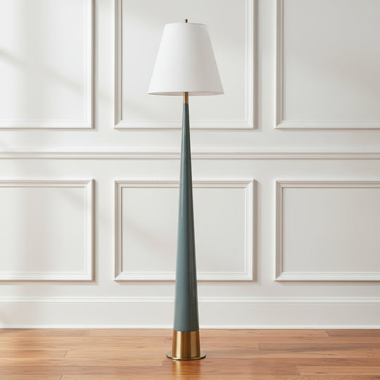 Floor lamp with a blue base and white shade