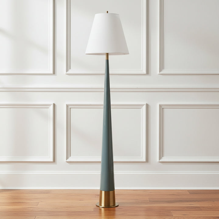 Floor lamp with a blue base and white shade