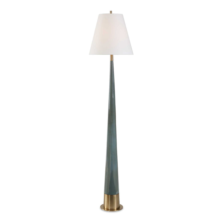 floor lamp with a slender blue ceramic base and white shade