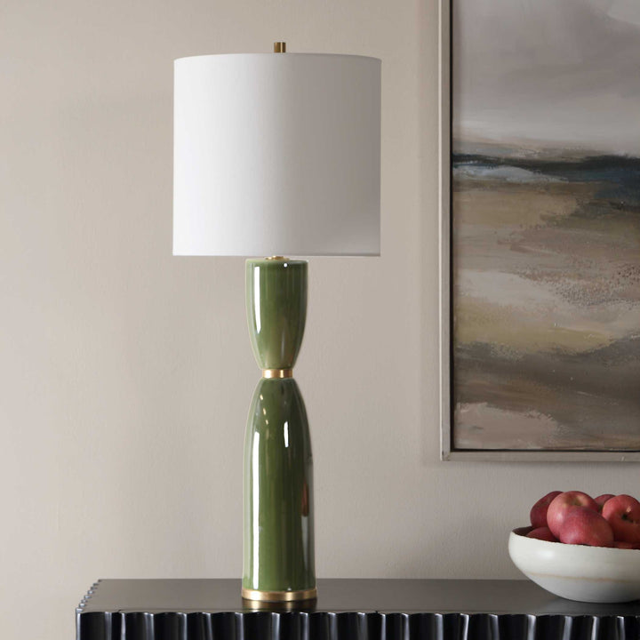 Dark Green table lamp with white shade