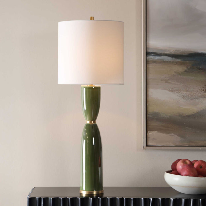 Dark Green table lamp with white shade