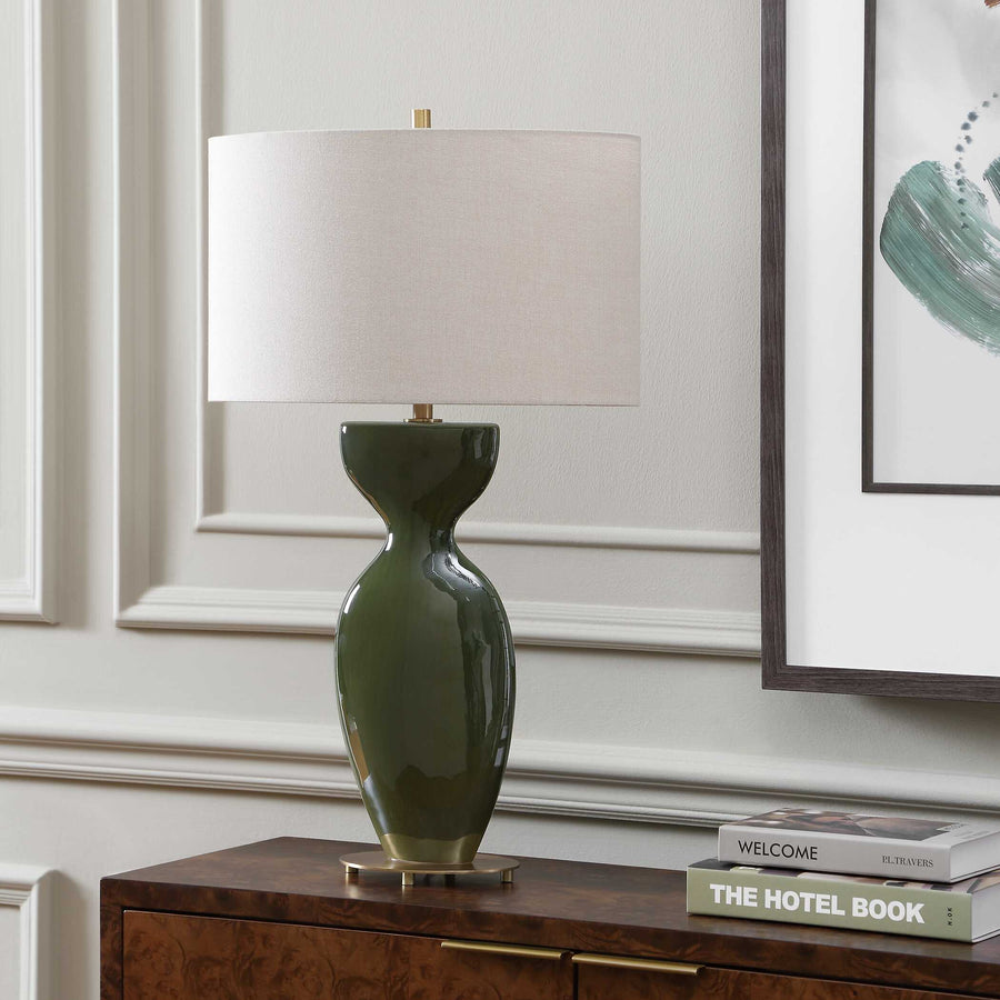 CURHAN GREEN GLAZE TABLE LAMP