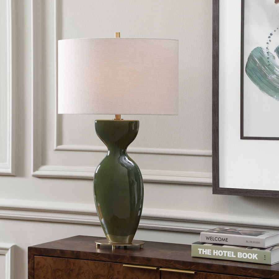 CURHAN GREEN GLAZE TABLE LAMP