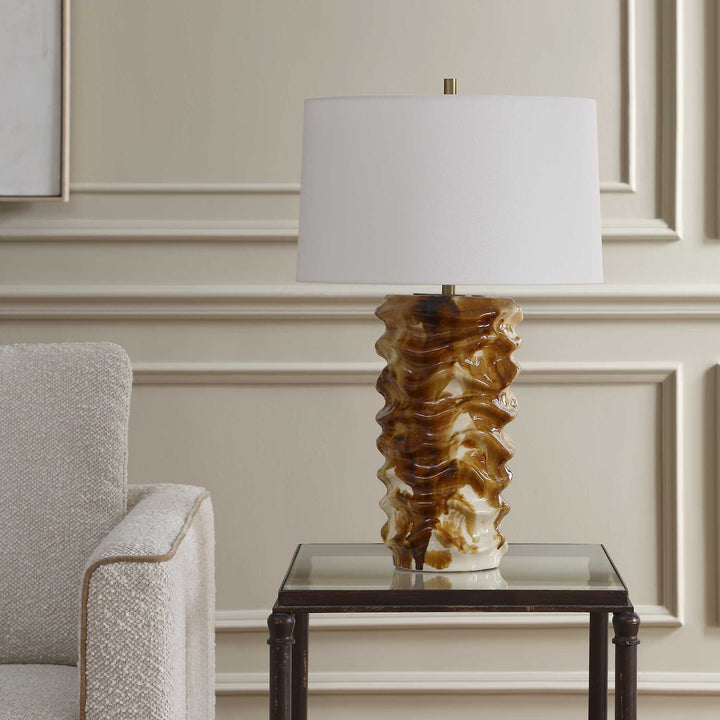 BASSA BROWN & CREAM CERAMIC TABLE LAMP