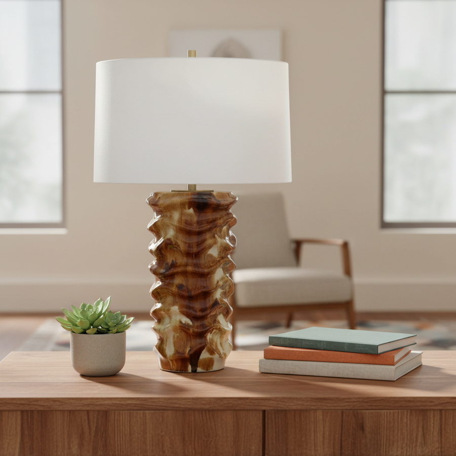 BASSA BROWN & CREAM CERAMIC TABLE LAMP