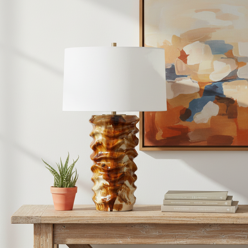 BASSA BROWN & CREAM CERAMIC TABLE LAMP