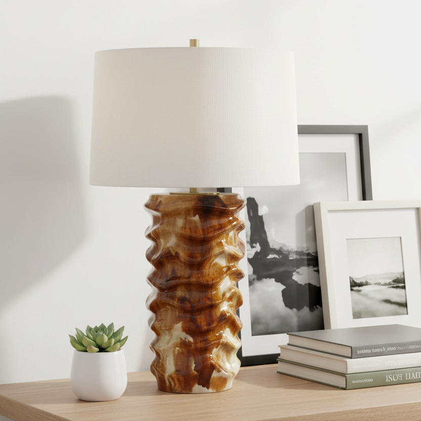 BASSA BROWN & CREAM CERAMIC TABLE LAMP