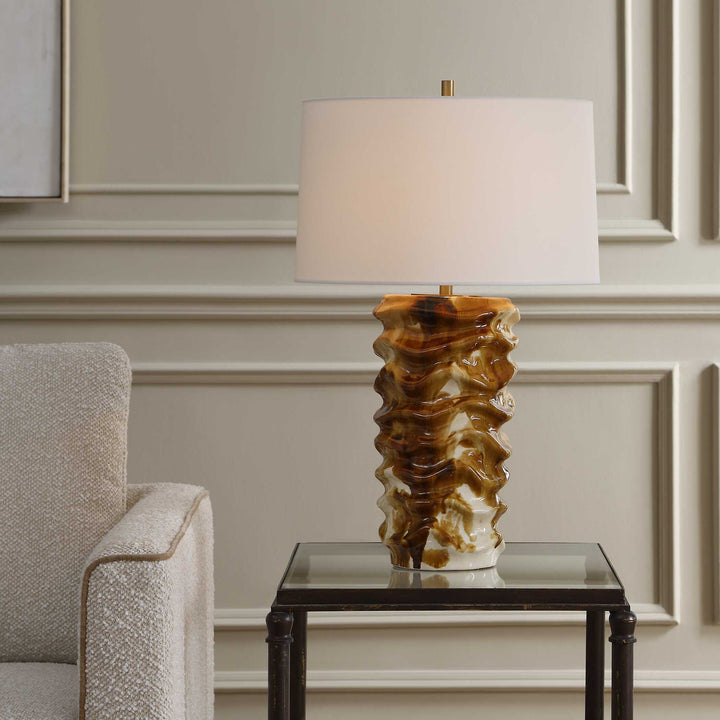 BASSA BROWN & CREAM CERAMIC TABLE LAMP