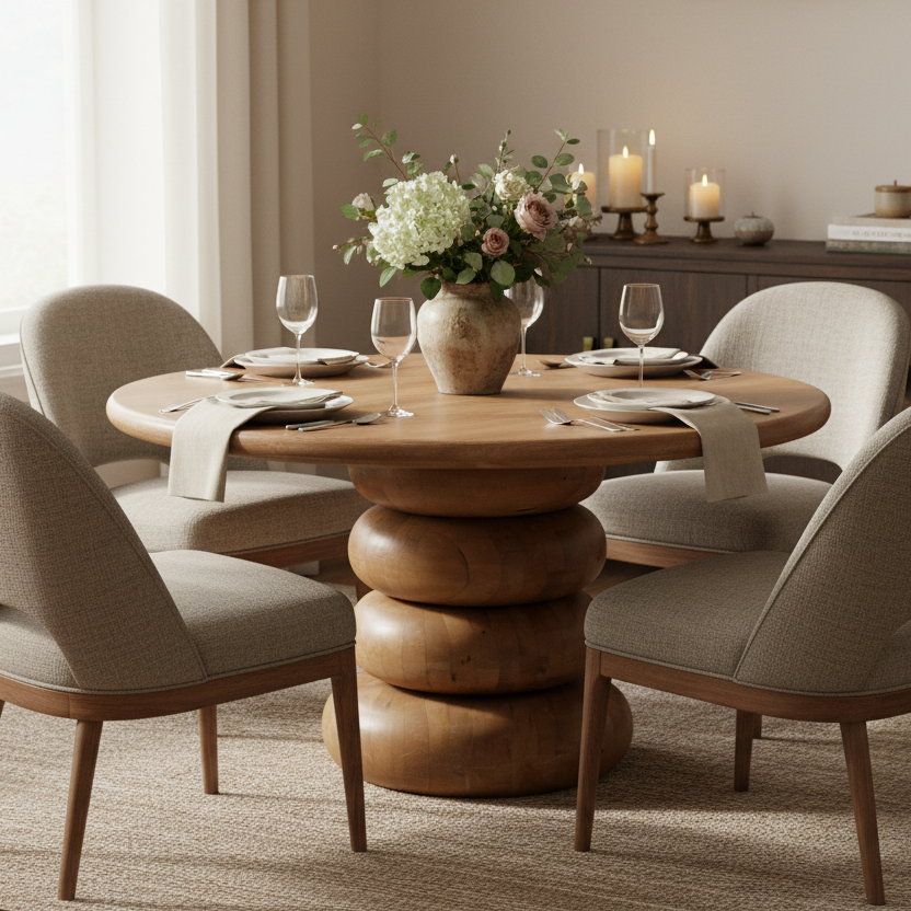 round wooden table ISOLATED
