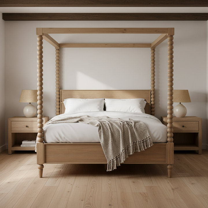 MARCIE NATURAL OAK BEADED POSTER BED