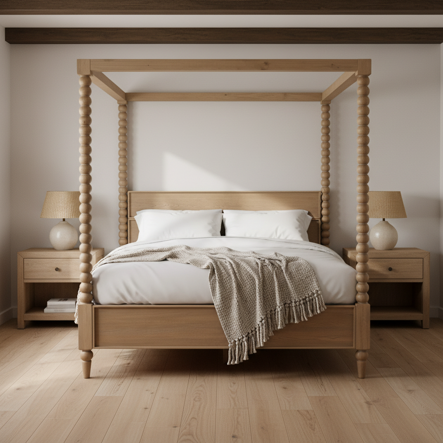MARCIE NATURAL OAK BEADED POSTER BED