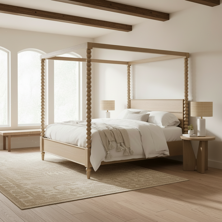 MARCIE NATURAL OAK BEADED POSTER BED