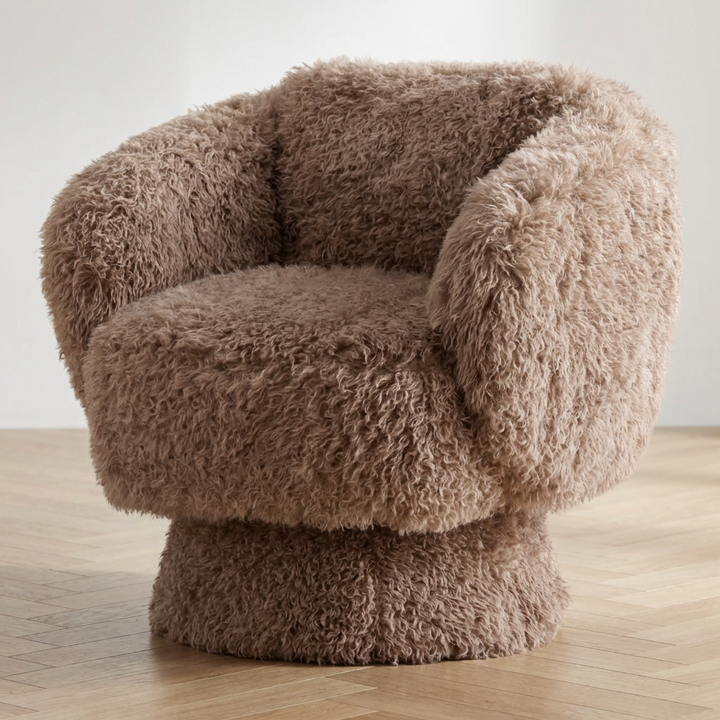 Brown fuzzy chair on a white background