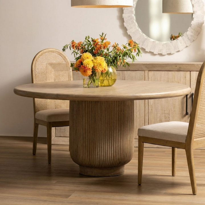 round wooden table isolated on a white background