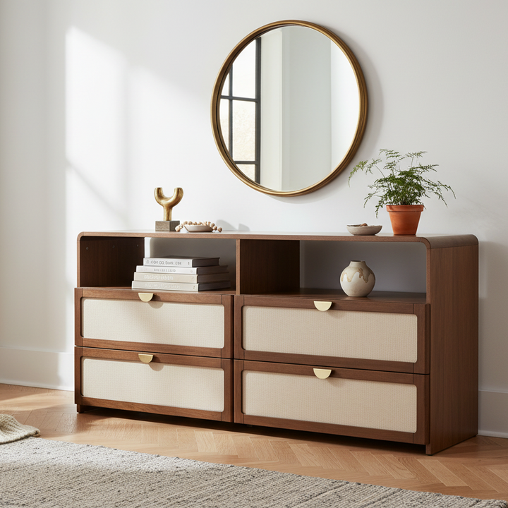 MILO BURLAP & WALNUT DRESSER