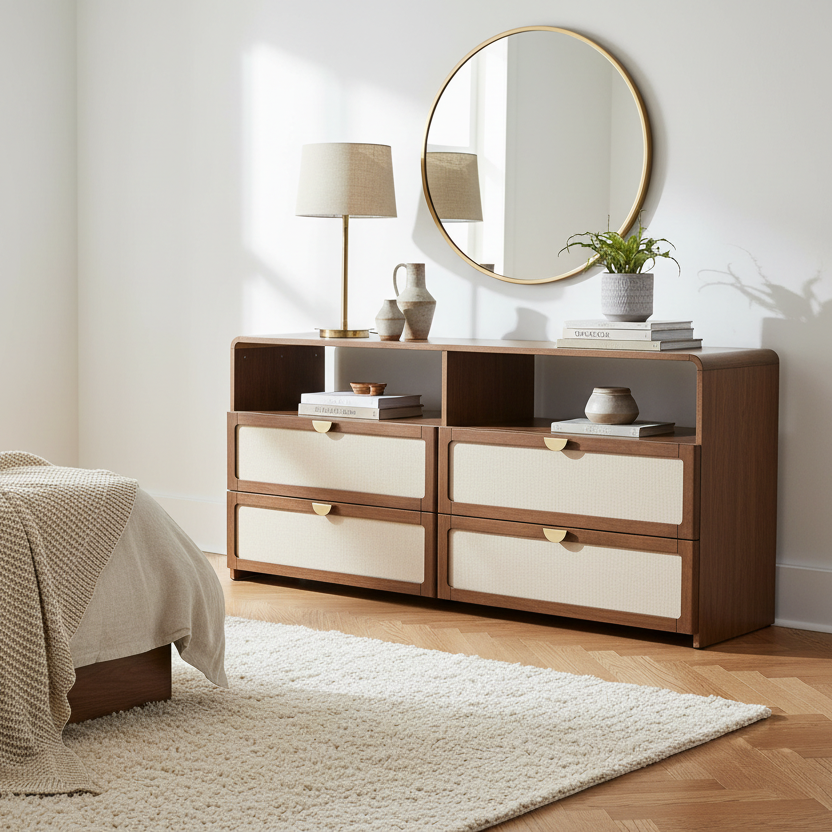 MILO BURLAP & WALNUT DRESSER