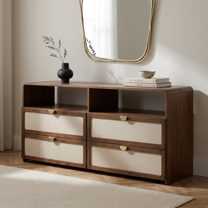 MILO BURLAP & WALNUT DRESSER