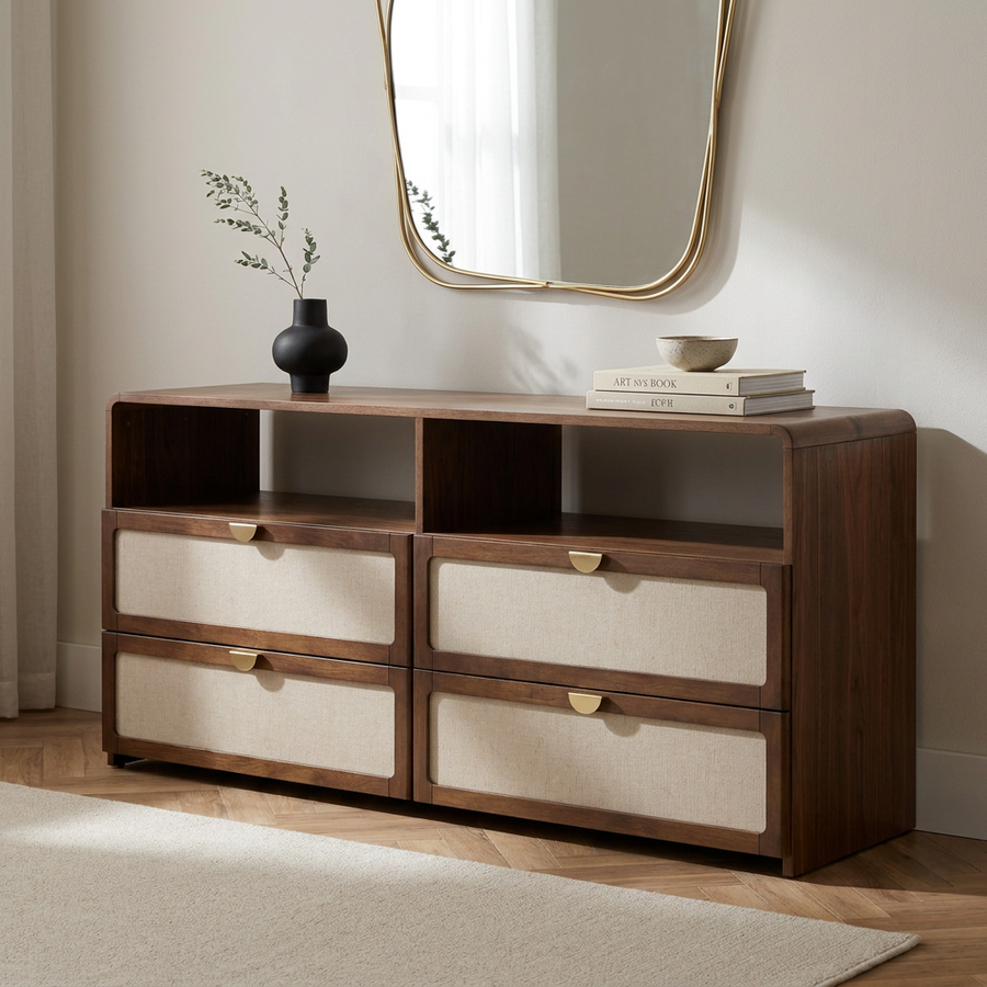 MILO BURLAP & WALNUT DRESSER