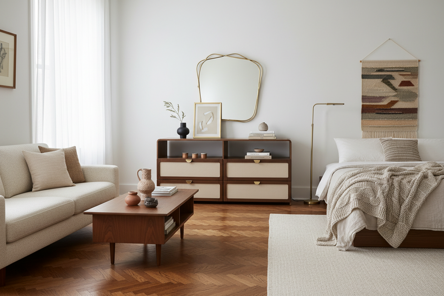 MILO BURLAP & WALNUT DRESSER