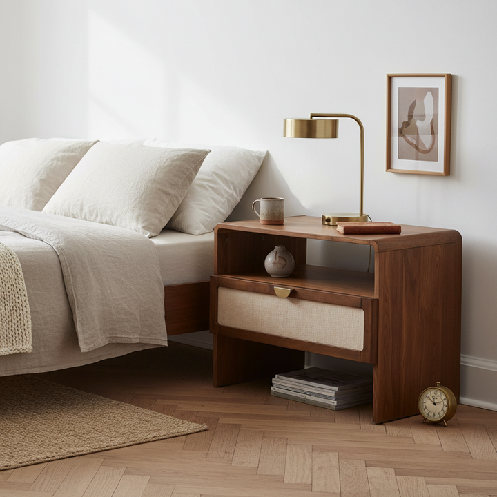 MILO BURLAP & WALNUT NIGHTSTAND