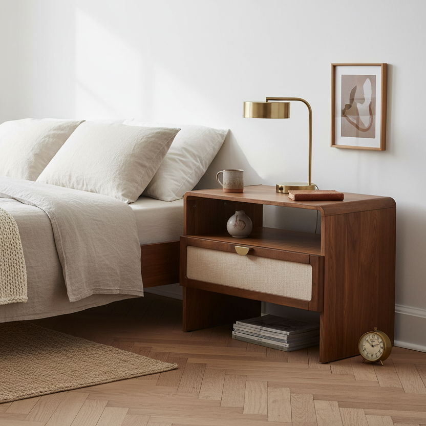 MILO BURLAP & WALNUT NIGHTSTAND