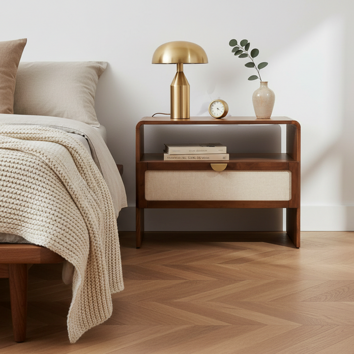 MILO BURLAP & WALNUT NIGHTSTAND