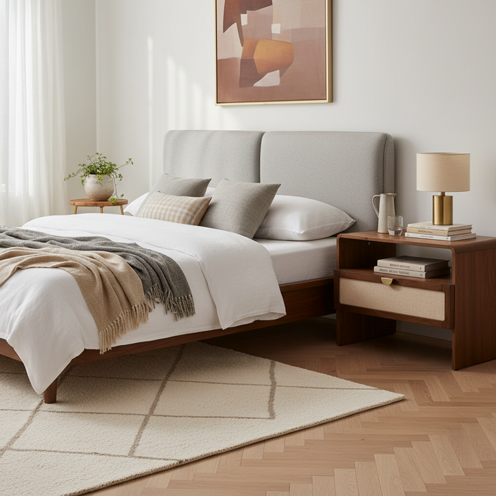 MILO BURLAP & WALNUT NIGHTSTAND